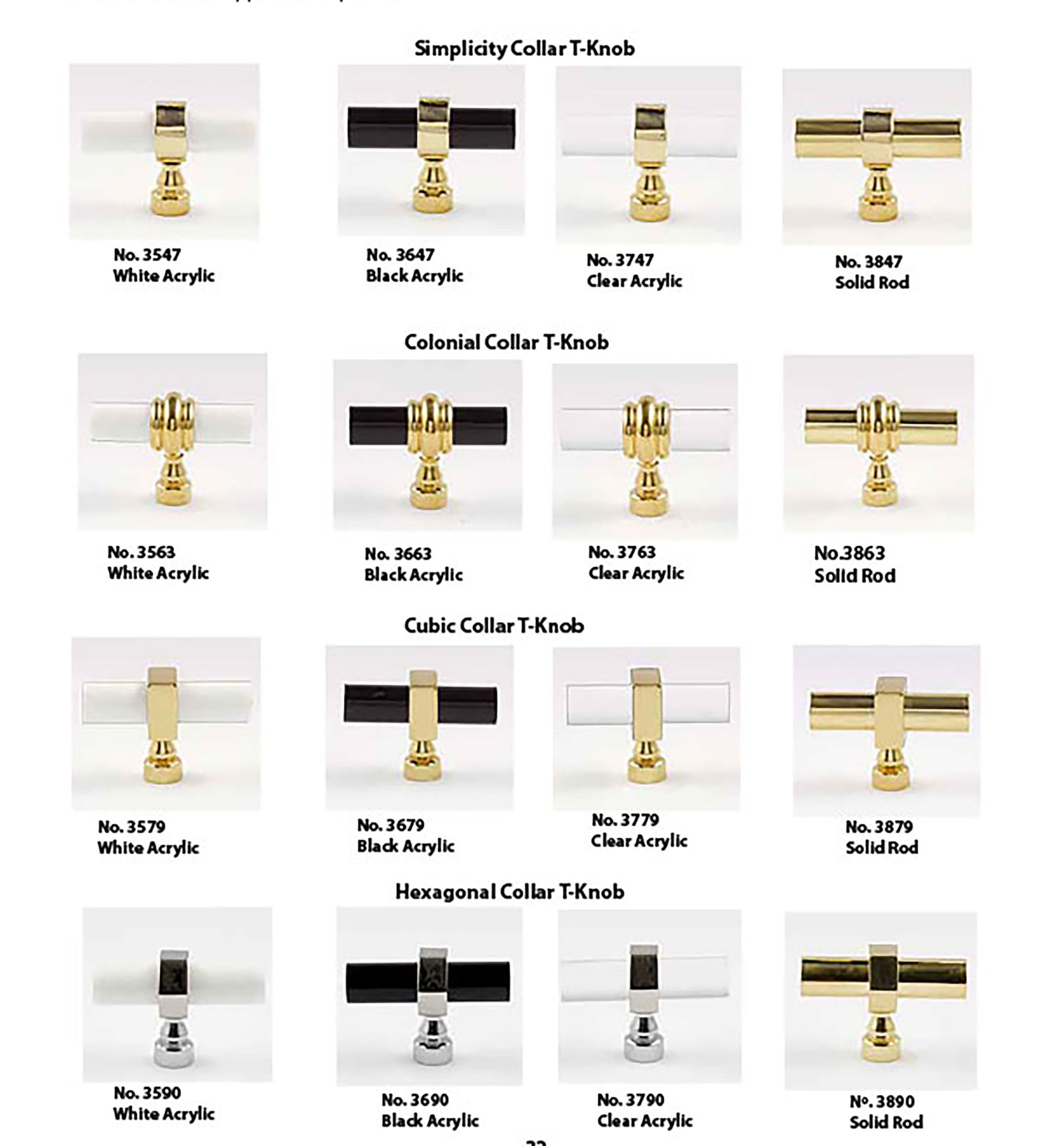 T-Knobs for cabinets and drawers available in clear, black, white acrylic rod and solidrod